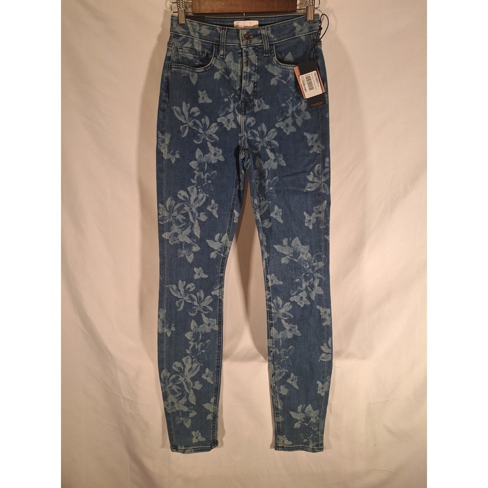 7 For All Mankind Floral Print Ankle Skinny Jeans Blue Women's‎